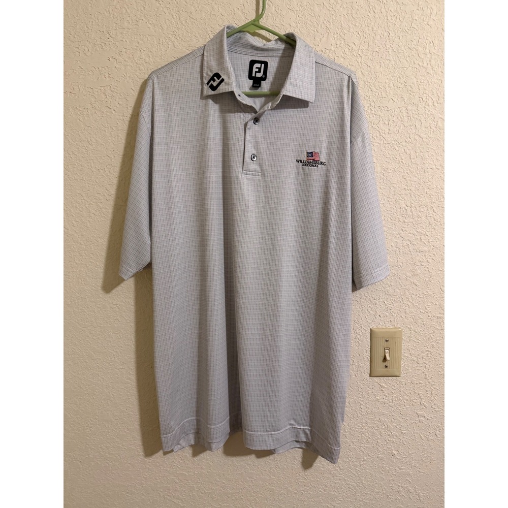 FootJoy Mens XL Grey Micro-Check Polo Williamsburg National Golf Shirt Short Slv